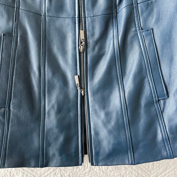 Denim and Company d & co. Blue Leather Jacket Mock Neck Two Way Zip XXSP - Picture 13 of 15